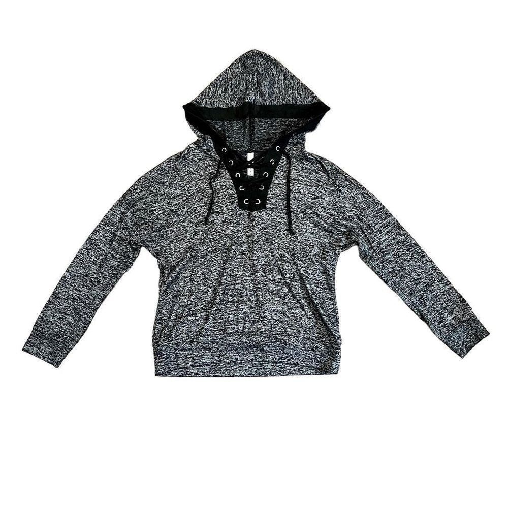 PerSeption Concept Gray Hooded Lace-up Top Medium